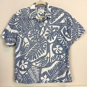 Vintage Kahala 1/2 Button Up Blue White Aloha Hawaiian Shirt L